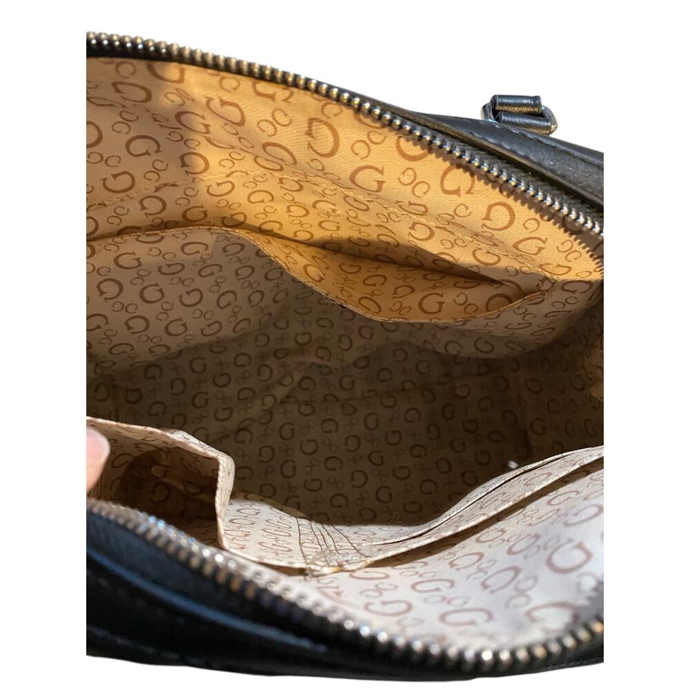 Guess Cessily Quilted Boxed Satchel Handbag Black Vegan Faux Leather Crossbody‎ - Picture 10 of 14
